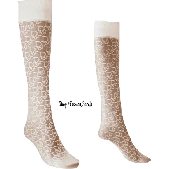 Dior White Oblique Monogram Sheer Stocking Socks - Picture 9 of 15